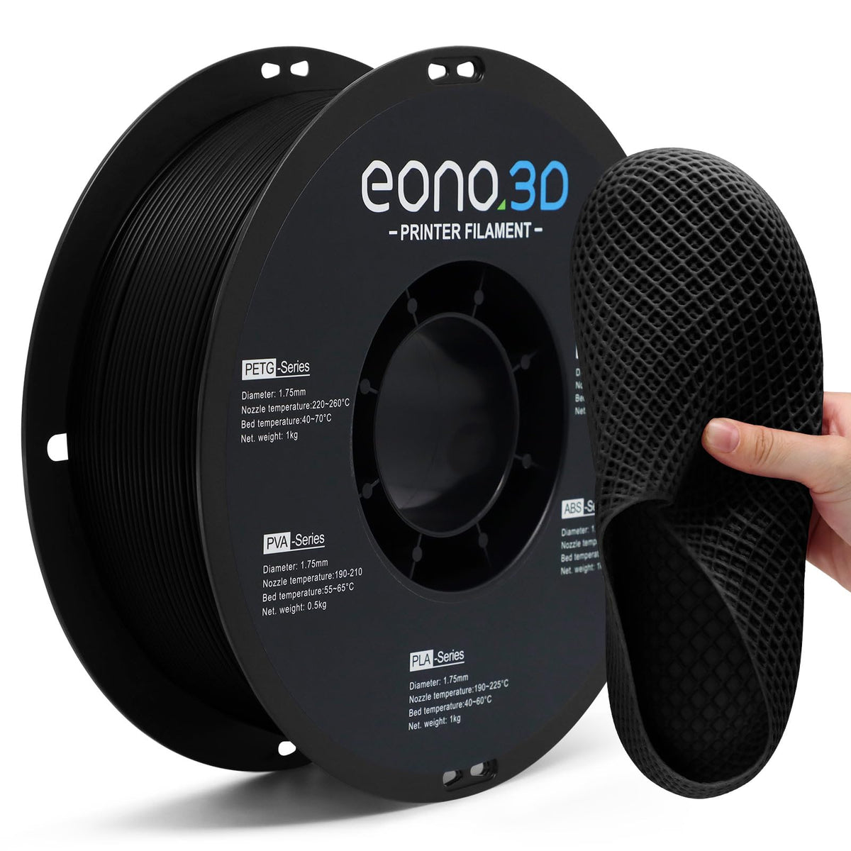 Conductive PLA Filament 1.75mm, 1kg – Electrically Conductive 3D Printer Filament for ESD Protection, Sensors & Functional Prototypes – Compatible with FDM Printers, Black, Matte Plastic Spool