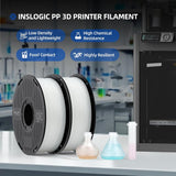 Inslogic PP Filament 1.75mm, Polypropylene 3D Printer Filament ±0.03mm, Semi-Flexible & Ultra Tough, Chemical-Resistant, Food-Contact Safe 3D Printing, 0.8kg Detachable Spool, Natural White