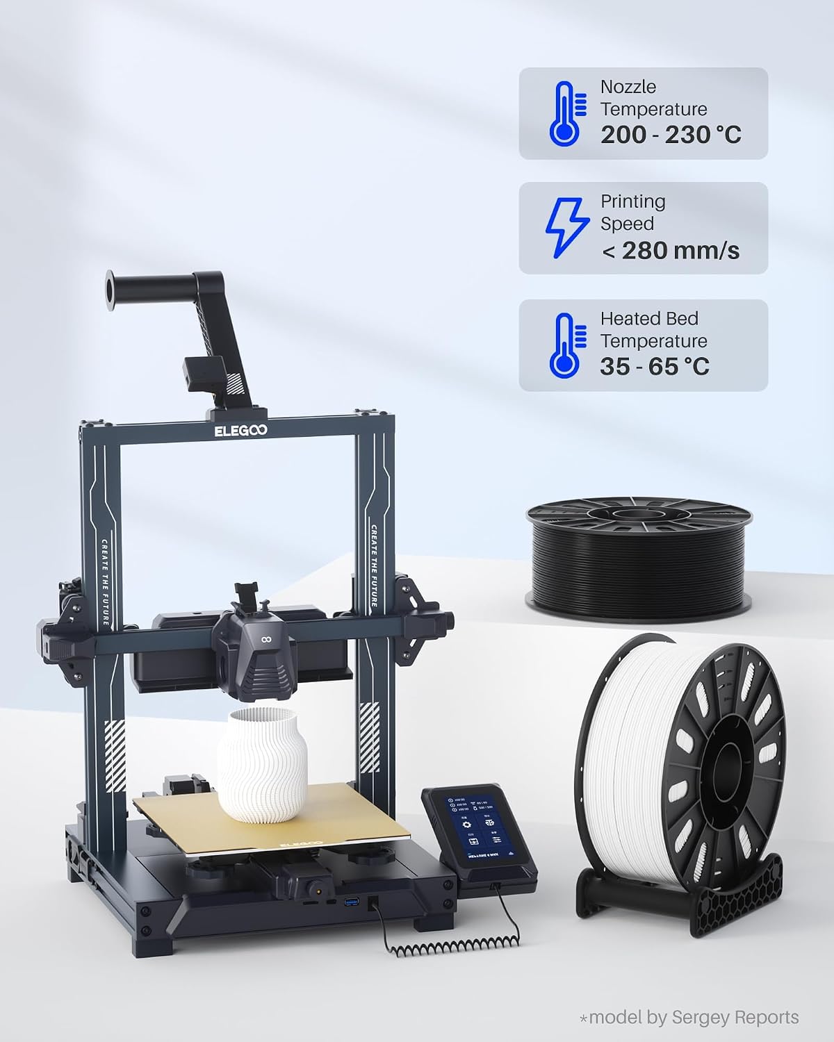 ELEGOO PLA+ Filament 1.75mm Black 3KG, High Toughness PLA Plus 3D Printer Filament Dimensional Accuracy +/- 0.02mm, 3kg Large Spool(6.6lbs) Fits for Most FDM 3D Printers