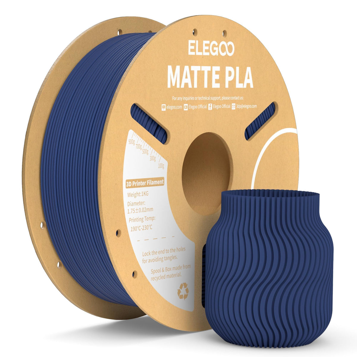 ELEGOO Matte PLA 3D Printer Filament Bundle 1.75mm, 8 Colors 250g Spool Dimensional Accuracy +/- 0.02mm, 8 Pack Multicolors Fits for Most FDM 3D Printers