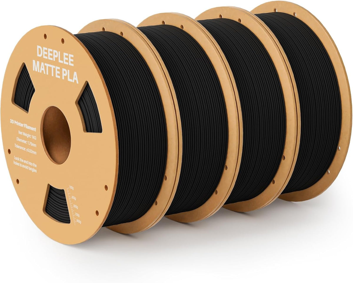 Matte PLA Filament 1.75mm, 3D Printer Filament Dimensional Accuracy +/- 0.02mm, No Clogging, Higher Toughness, Cardboard Spool 3D Filament, 4 Pack Black