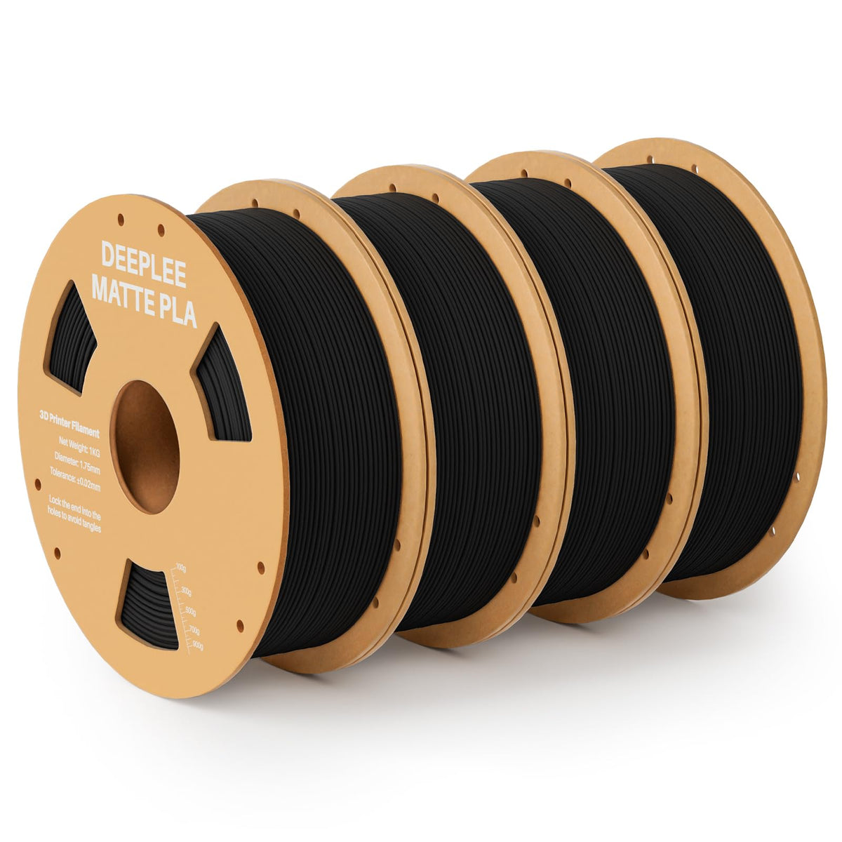 Matte PLA Filament 1.75mm, 3D Printer Filament Dimensional Accuracy +/- 0.02mm, No Clogging, Higher Toughness, Cardboard Spool 3D Filament, 4 Pack Black