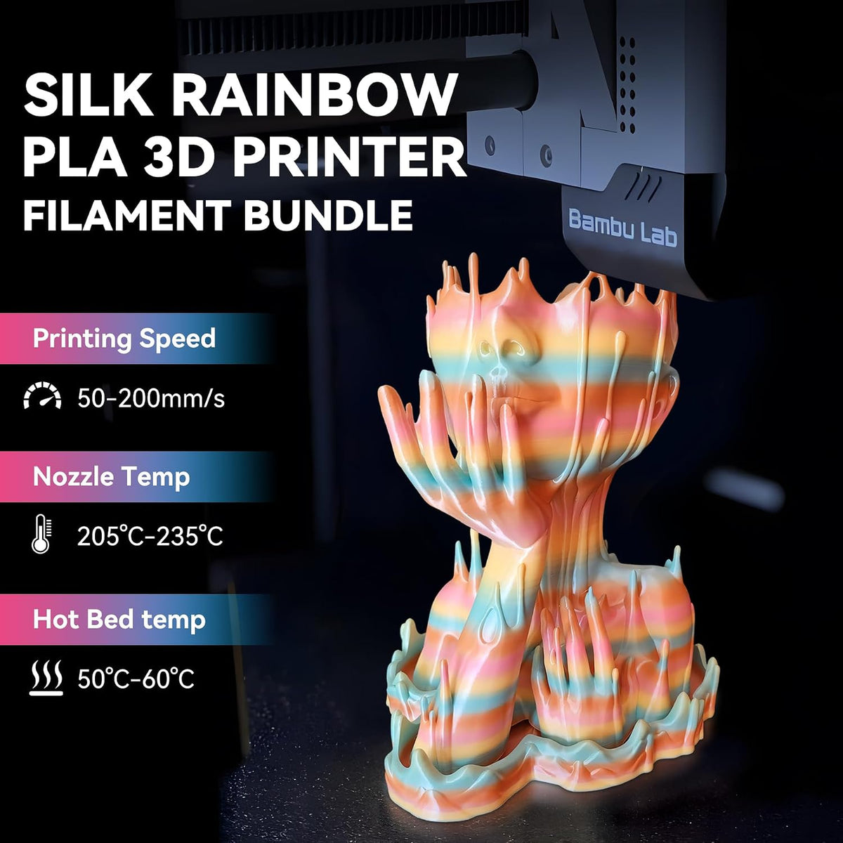 JAYO 3D Printer Filament Bundle, PLA Silk Filament Bundle Multicolor, Shiny Silk PLA Filament 1.75mm, Fast Color Change Rainbow, 250g Spool, 8 Rolls, 2kg in Total
