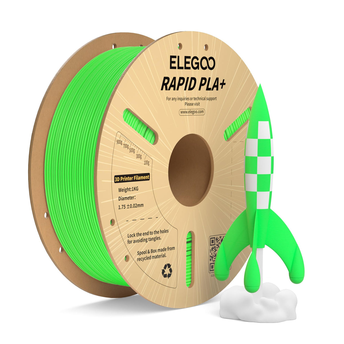 ELEGOO Rapid PLA Plus Filament 1.75mm Black 4KG, PLA+ 3D Printer Filament for 30-600 mm/s High Speed Printing, Dimensional Accuracy +/- 0.02 mm, 4 Pack 1kg Spool(2.2lbs)