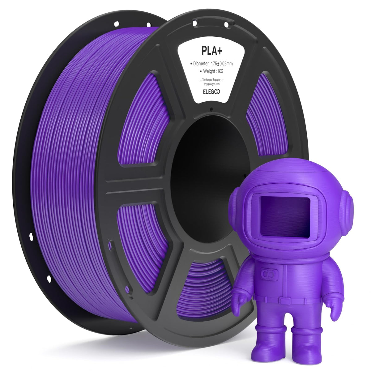 ELEGOO PLA+ Filament 1.75mm Black 3KG, High Toughness PLA Plus 3D Printer Filament Dimensional Accuracy +/- 0.02mm, 3kg Large Spool(6.6lbs) Fits for Most FDM 3D Printers