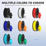 ELEGOO 250g PLA Plus Filament Bundle 1.75mm, 8 Colors 3D Printer Filaments Dimensional Accuracy +/- 0.02mm, 8 Pack 250g Spool, Black/White/Red/Dark Blue/Orange/Yellow/Sky Blue/Sea Green