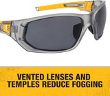DEWALT DPG112-2D Miter™ Premium Vented No-Slip Safety Glasses – Smoke Lens – Vented Frame & Lenses – Rubber Temples & Nosepiece – 1 Pair