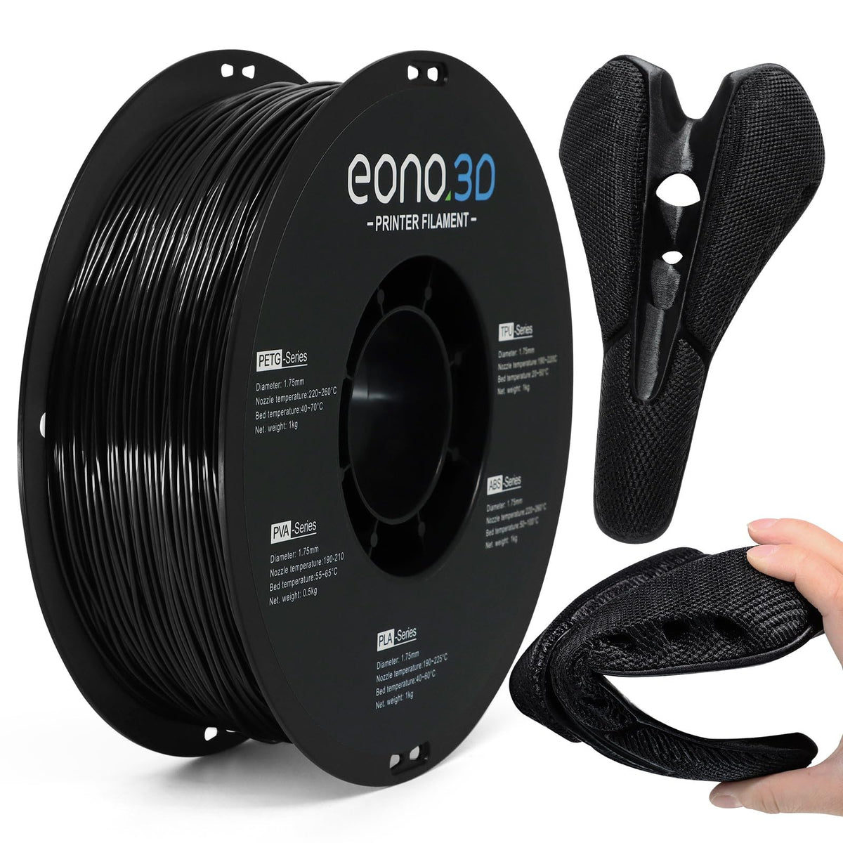 Conductive PLA Filament 1.75mm, 1kg – Electrically Conductive 3D Printer Filament for ESD Protection, Sensors & Functional Prototypes – Compatible with FDM Printers, Black, Matte Plastic Spool
