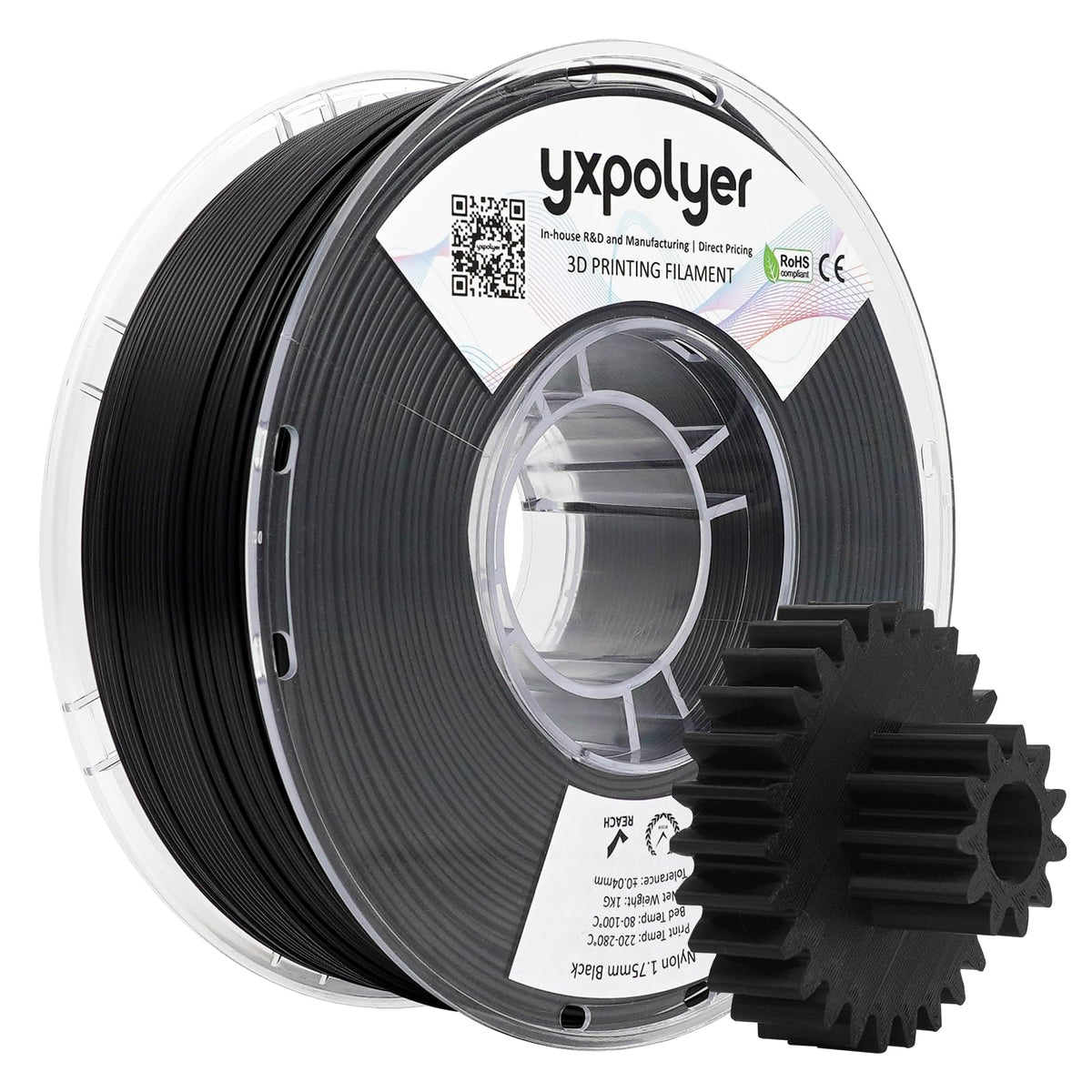 YXPOLYER Carbon Fiber Nylon Filament 3D Printer Filament PA6-CF Filament 1.75mm 1kg with PC Spool, PA6 CF 3D Printing Filament