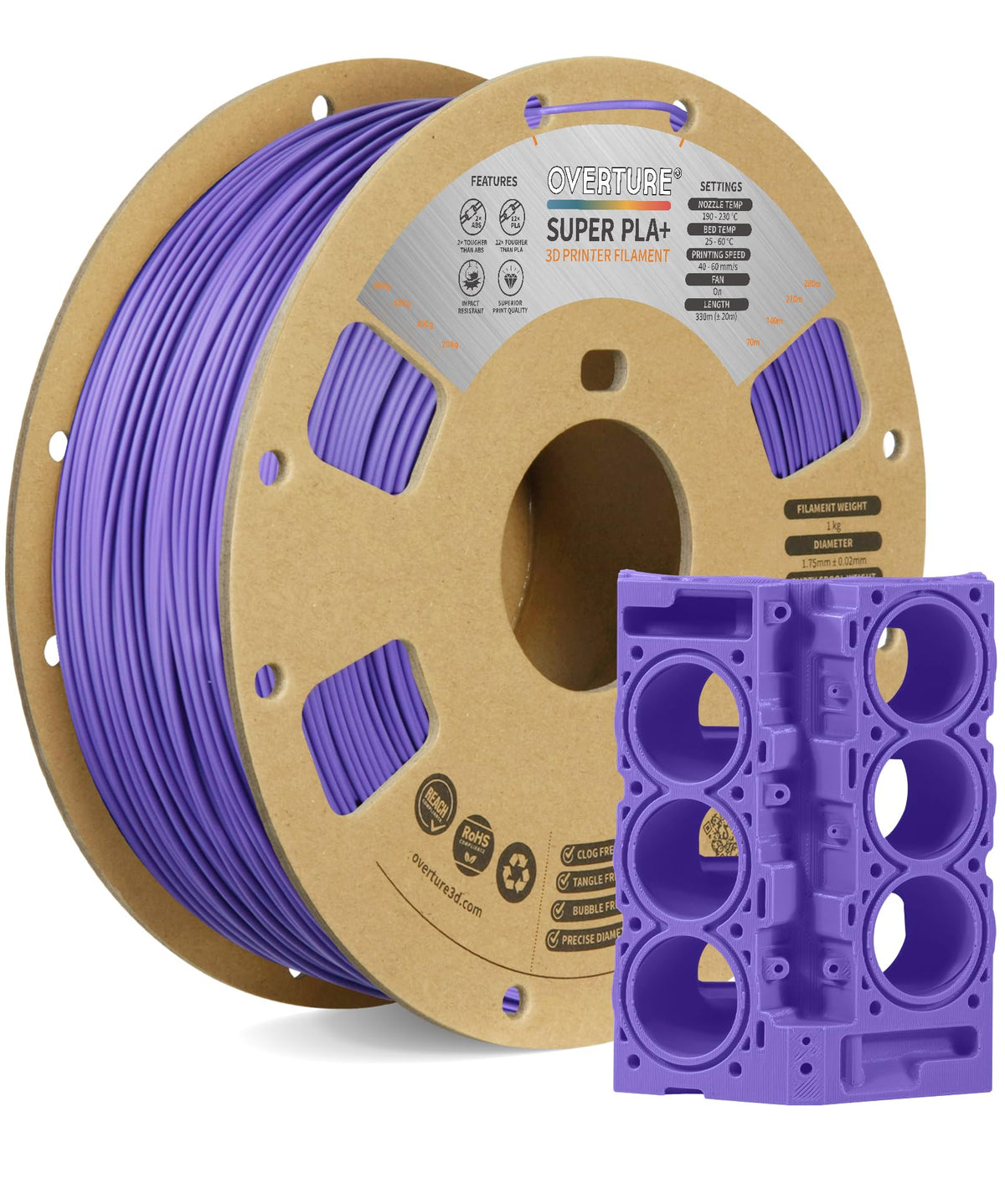 OVERTURE 4KG Bundle PLA Plus (PLA+) Filament 1.75mm, Stronger & More Durable, Professional Toughness 3D Printer Filament 1kg (2.2lbs) 4 Pack, High Precision +/- 0.02mm, Tangle-Free (Black*4)