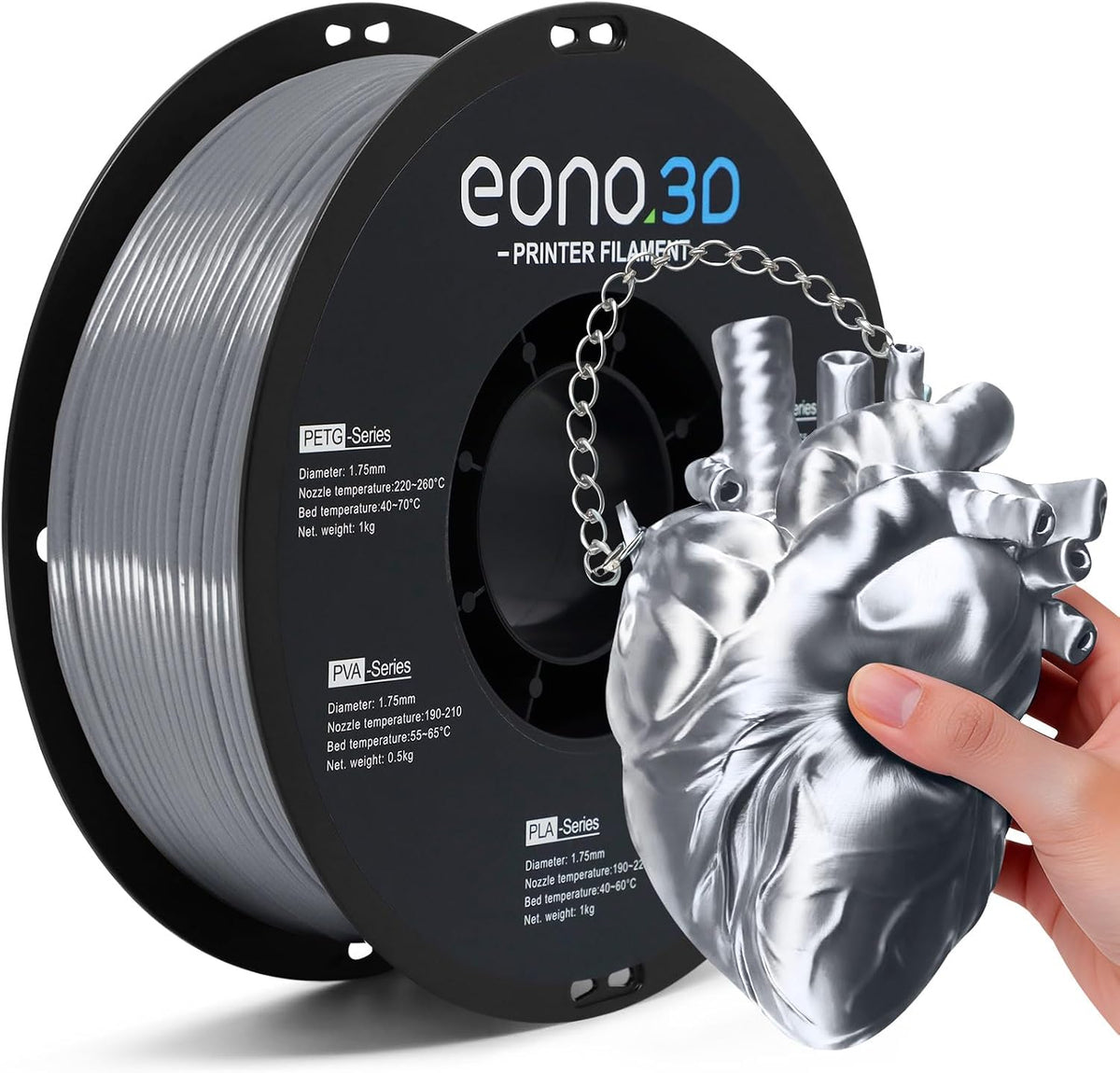 Conductive PLA Filament 1.75mm, 1kg – Electrically Conductive 3D Printer Filament for ESD Protection, Sensors & Functional Prototypes – Compatible with FDM Printers, Black, Matte Plastic Spool