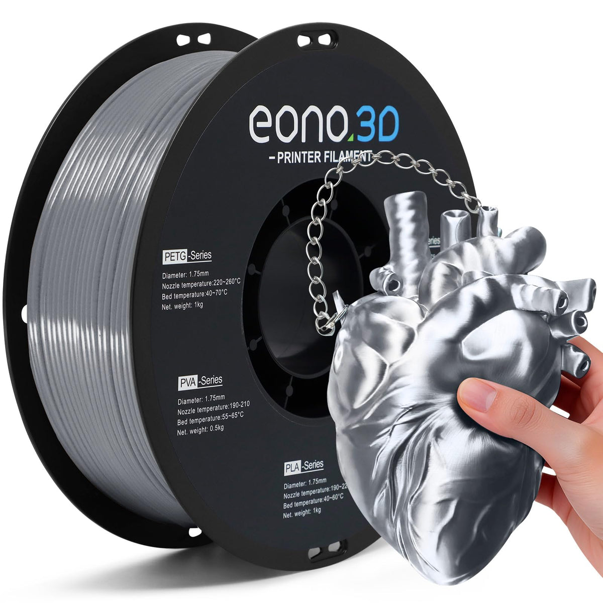 Conductive PLA Filament 1.75mm, 1kg – Electrically Conductive 3D Printer Filament for ESD Protection, Sensors & Functional Prototypes – Compatible with FDM Printers, Black, Matte Plastic Spool