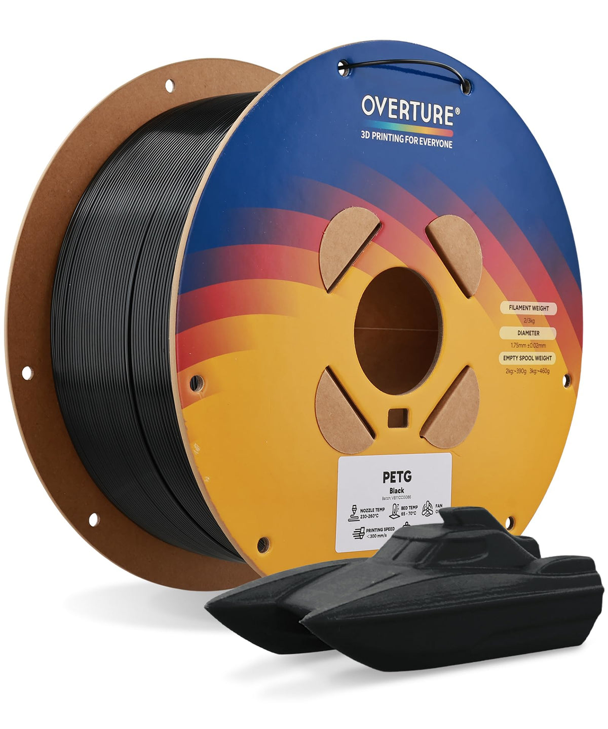 OVERTURE 4KG Bundle PETG 3D Printer Filament 1.75mm, Neatly Wound Durable PETG 4 Pack 1kg(2.2lbs), Strong Toughness Filament, Dimensional Accuracy +/- 0.02mm, Fit Most FDM Printers (Black (4-Pack)