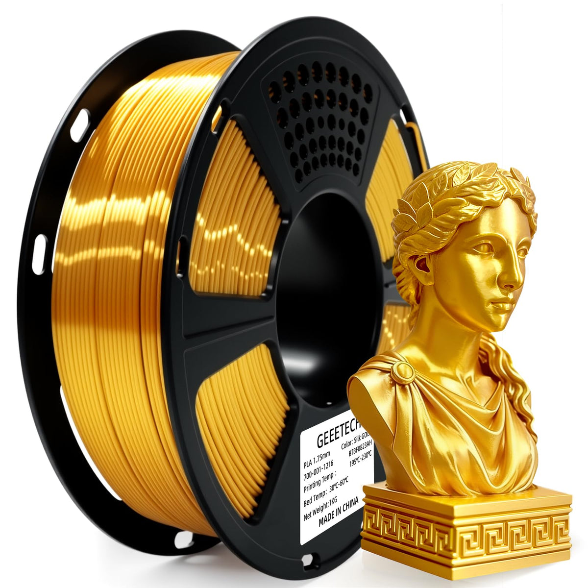 GEEETECH 6KG 3D Printer Filament Bundle - Black PLA Filament 1.75mm ±0.02mm (6 Spools, 1KG Each) - High Precision, Low Warping, 3D Printing Filament Fits Most FDM 3D Printers