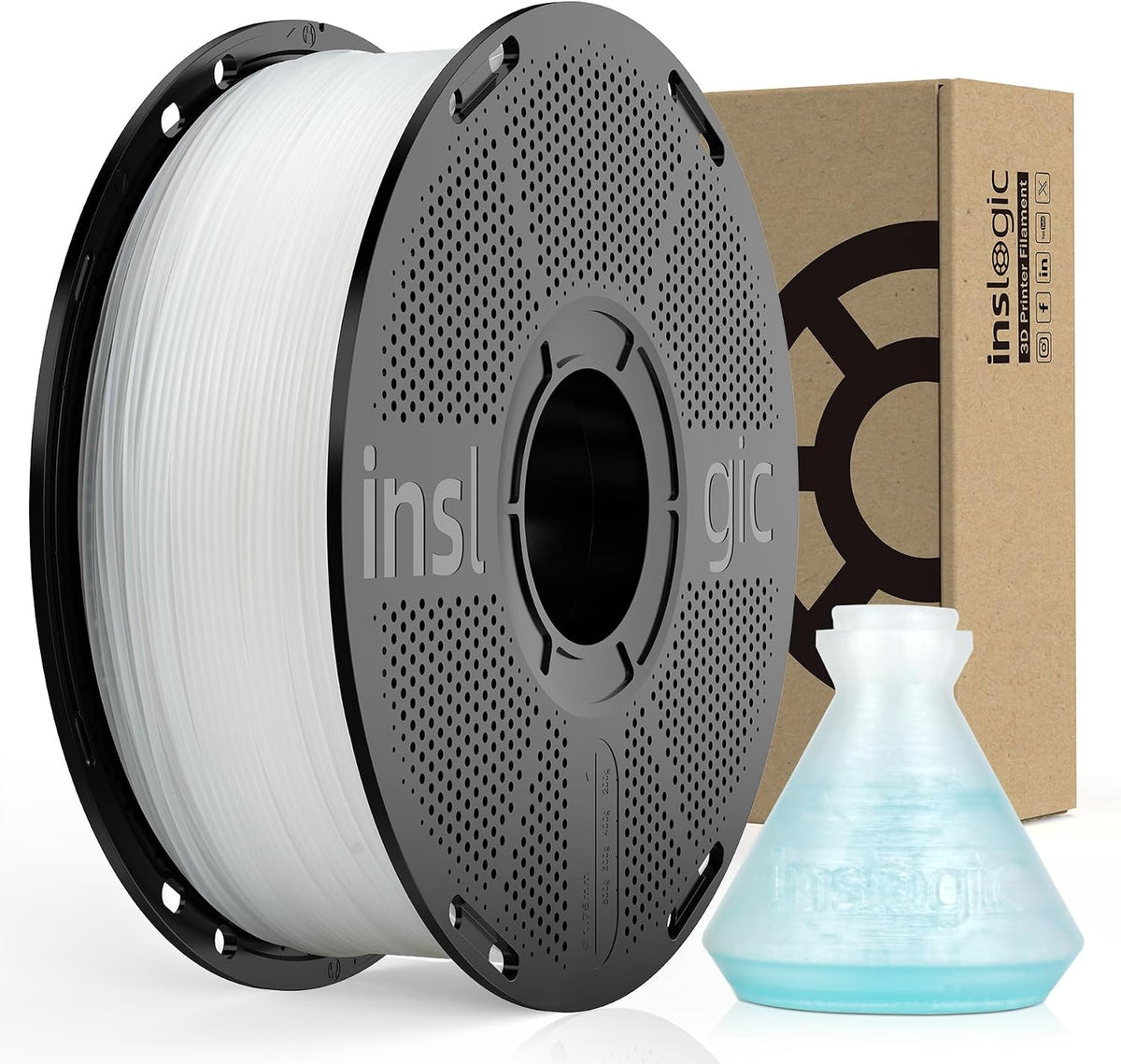 Inslogic PP Filament 1.75mm, Polypropylene 3D Printer Filament ±0.03mm, Semi-Flexible & Ultra Tough, Chemical-Resistant, Food-Contact Safe 3D Printing, 0.8kg Detachable Spool, Natural White