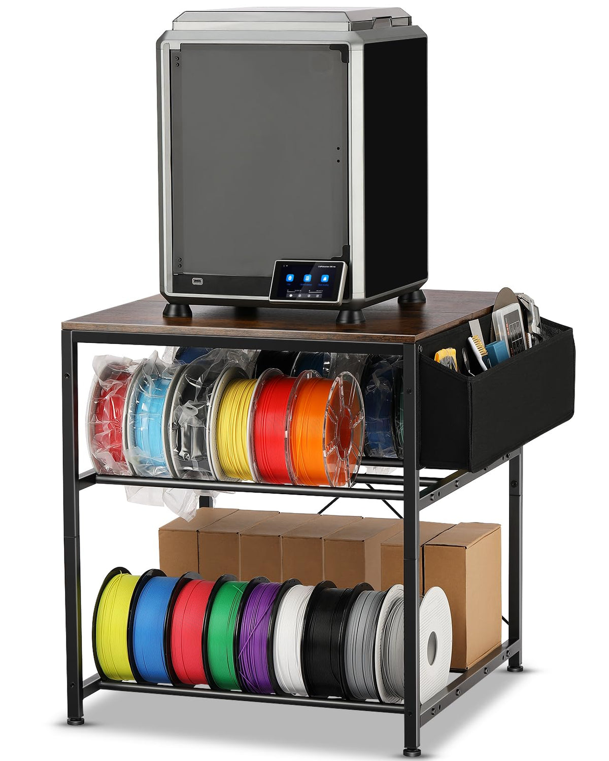 AHOWPD 3D Printer Stand with Filaments Storage - 3D Printer Table Filament Storage Rack Heavy Duty 3D Desk for Workshop Studio Office (Black)