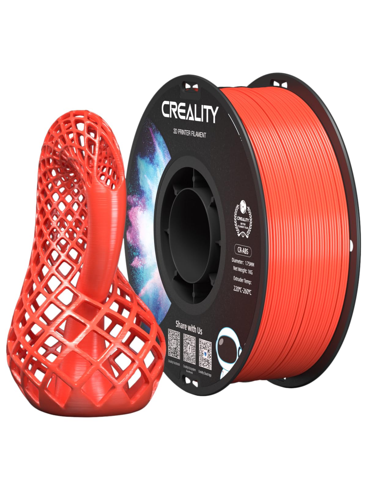 Creality ABS Filament 1.75mm Black 4 kg, 3D Printer Filament Bundle, Excellent Resistance, Odorless Non-Toxic, Stability, Tough, 4 Pack(8.8 lbs) (Black 4-Pack)