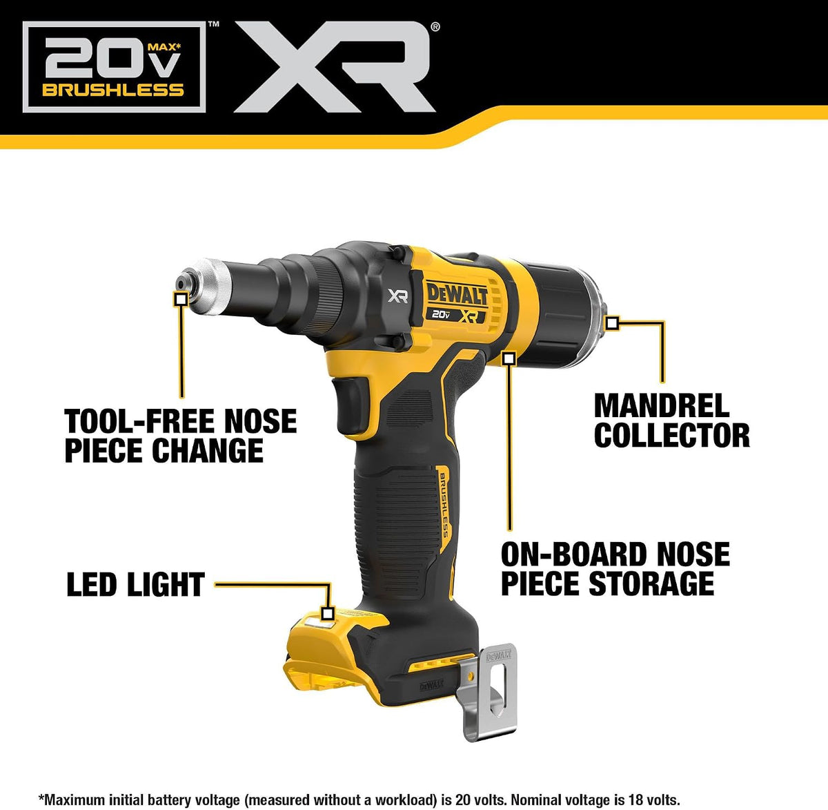 DEWALT 20V MAX XR Cordless Rivet Tool, 3/16", Battery and Charger Included (DCF403D1)