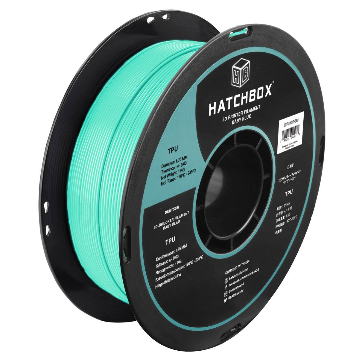 HATCHBOX 1.75mm Black TPU 3D Printer Filament Shore 95A, 1 KG Spool, Dimensional Accuracy +/- 0.03 mm, 3D Printing Filament