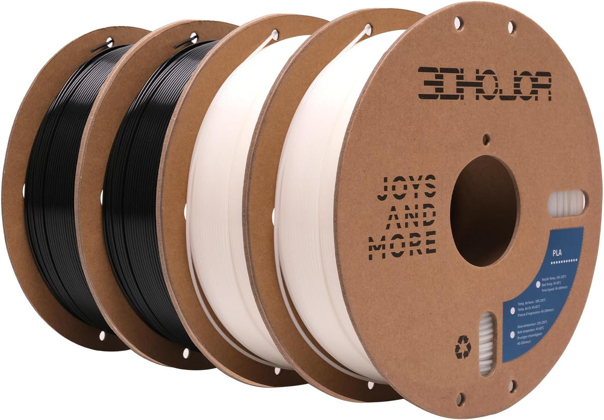 3DHoJor PLA Filament 1.75mm,3D Printer Filament 1kg*4 Bundle Cardboard Spool, Fit Most FDM 3D Printer,Dimensional Accuracy +/- 0.03 mm,Vacuum Packaging-Black+White 4Pack