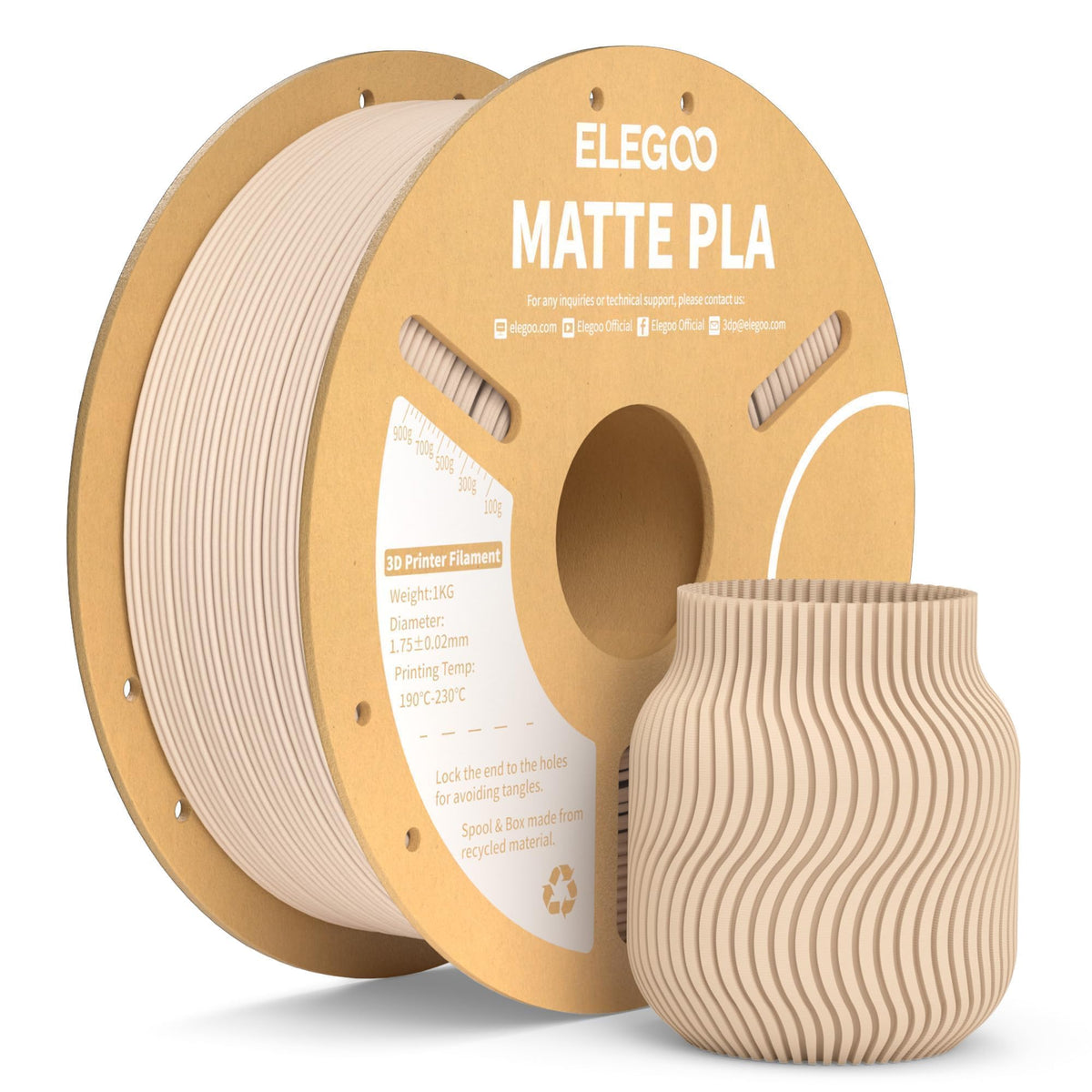 ELEGOO Matte PLA 3D Printer Filament Bundle 1.75mm, 8 Colors 250g Spool Dimensional Accuracy +/- 0.02mm, 8 Pack Multicolors Fits for Most FDM 3D Printers