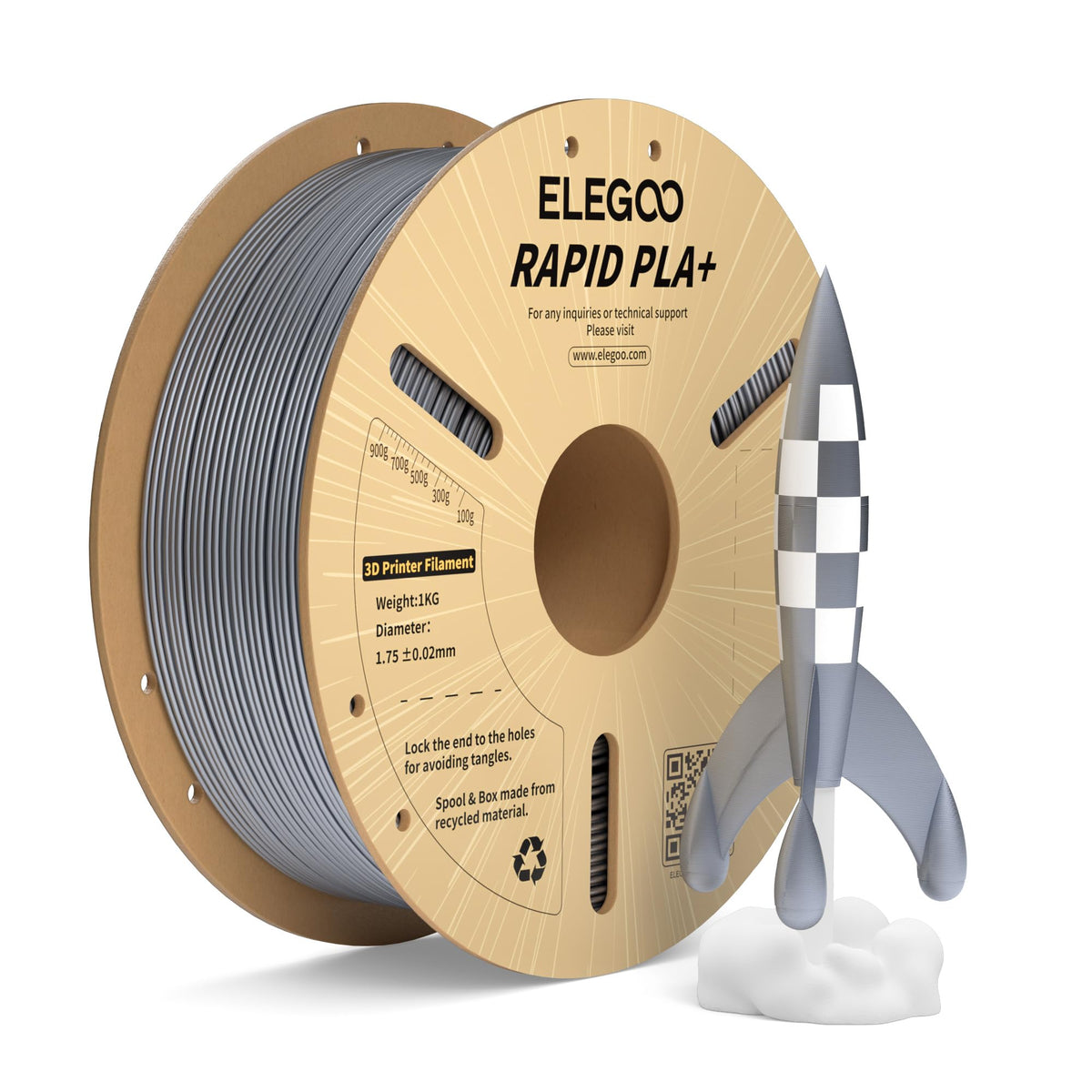 ELEGOO Rapid PLA Plus Filament 1.75mm Black 4KG, PLA+ 3D Printer Filament for 30-600 mm/s High Speed Printing, Dimensional Accuracy +/- 0.02 mm, 4 Pack 1kg Spool(2.2lbs)