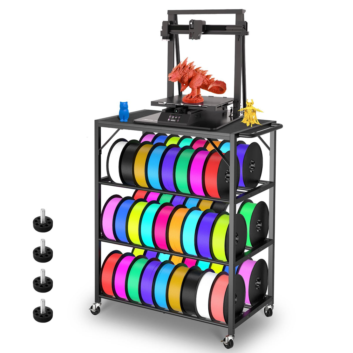 3D Printer Filament Storage - 3D Printer Holder Rack Cart Rolling Heavy Duty Printer Table, Filament Spools Organizer Stand with Wheels for 3D Printer Filaments ABS/PLA/TPU/Nylon Accessories