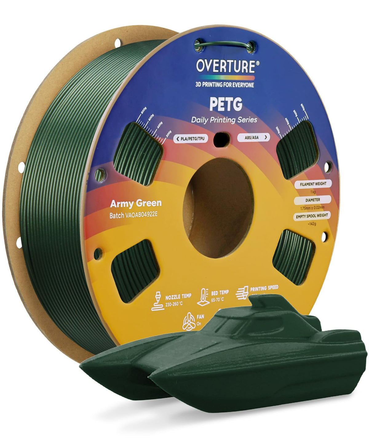 OVERTURE 4KG Bundle PETG 3D Printer Filament 1.75mm, Neatly Wound Durable PETG 4 Pack 1kg(2.2lbs), Strong Toughness Filament, Dimensional Accuracy +/- 0.02mm, Fit Most FDM Printers (Black (4-Pack)
