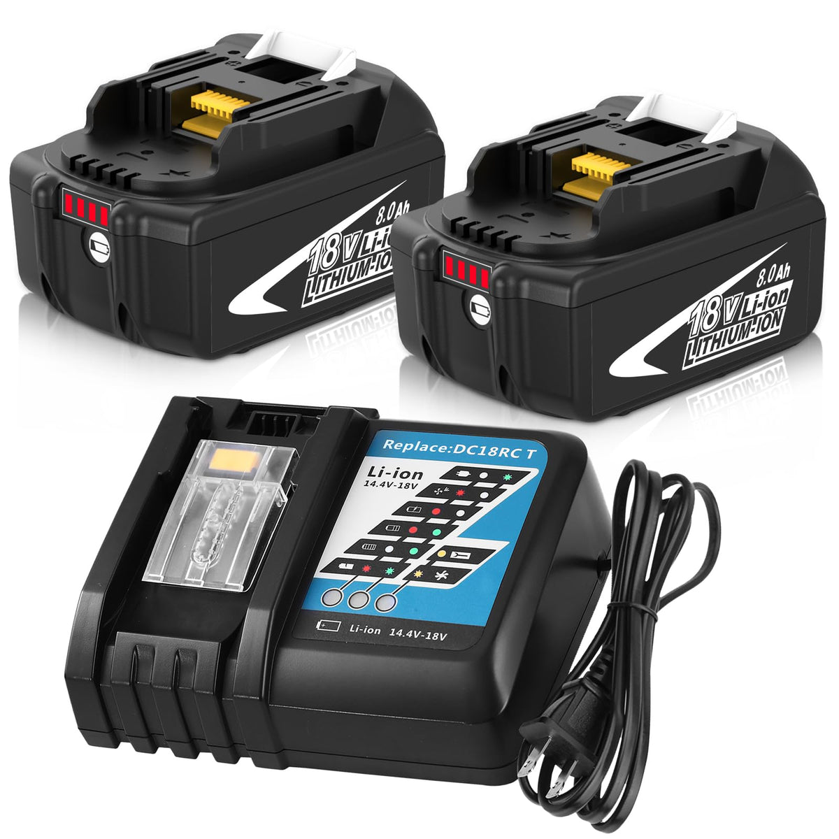 2-Pack 10000mAh High Capacity Replacement for Makita 18V Battery Compatible with Makita 18 Volt Batteries BL1860B BL1850B BL1840B BL1830B BL1815B LXT400 with LED Indicator Cordless Power Tools (Multi)