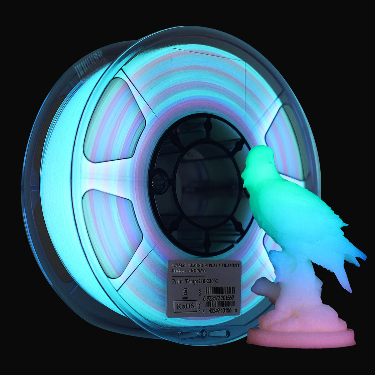 eSUN eStars PLA Luminous 3D Printer Filament, 1.75mm 1KG Spool Upgrade Strong Glow in The Dark Shiny PLA for 3D Printers, Luminous Shiny Galaxy Black
