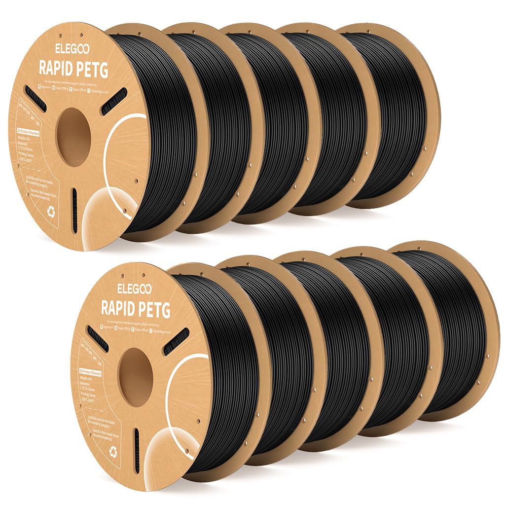 ELEGOO Rapid PETG Filament 1.75mm Bundle 4KG, High Speed 30-600mm/s 3D Printer Filament Accuracy +/- 0.02 mm, 1kg Cardboard Spool(2.2lbs), Fits for Most FDM 3D Printers(Black, White, Blue, Red)