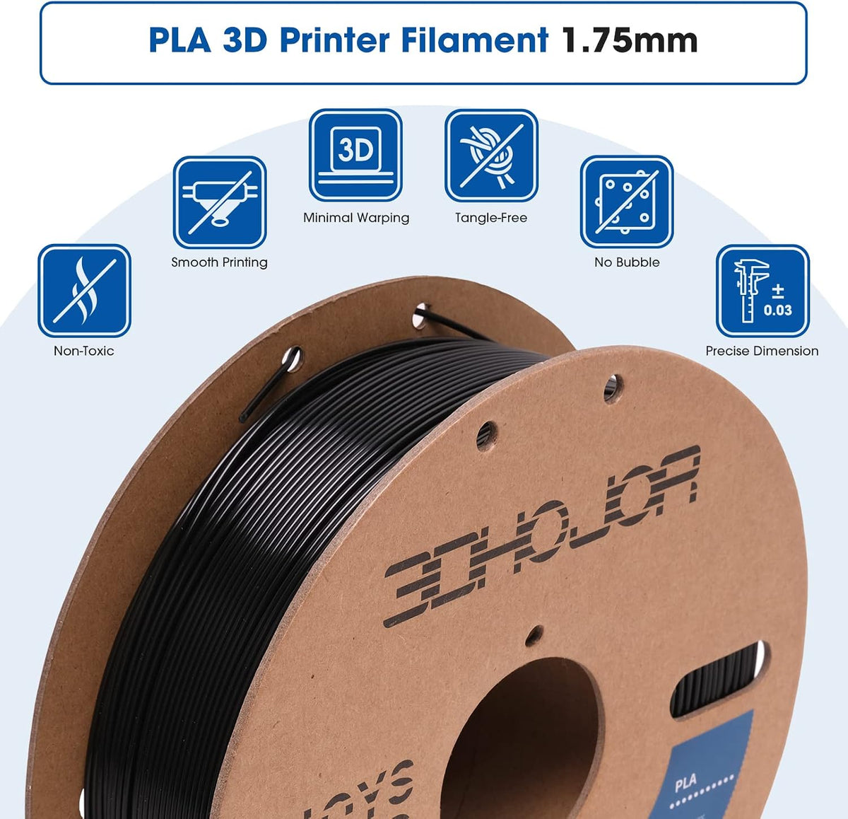 3DHoJor PLA Filament 1.75mm,3D Printer Filament 1kg*4 Bundle Cardboard Spool, Fit Most FDM 3D Printer,Dimensional Accuracy +/- 0.03 mm,Vacuum Packaging-Black+White 4Pack