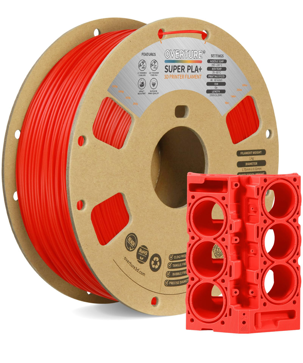 OVERTURE 4KG Bundle PLA Plus (PLA+) Filament 1.75mm, Stronger & More Durable, Professional Toughness 3D Printer Filament 1kg (2.2lbs) 4 Pack, High Precision +/- 0.02mm, Tangle-Free (Black*4)