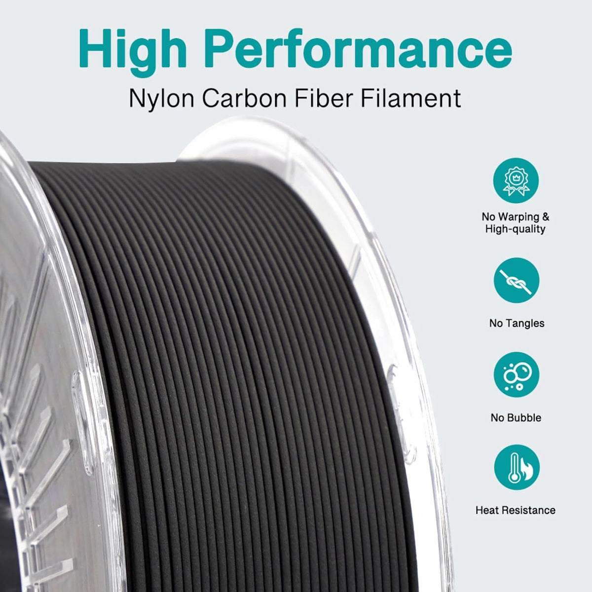 YXPOLYER Carbon Fiber Nylon Filament 3D Printer Filament PA6-CF Filament 1.75mm 1kg with PC Spool, PA6 CF 3D Printing Filament