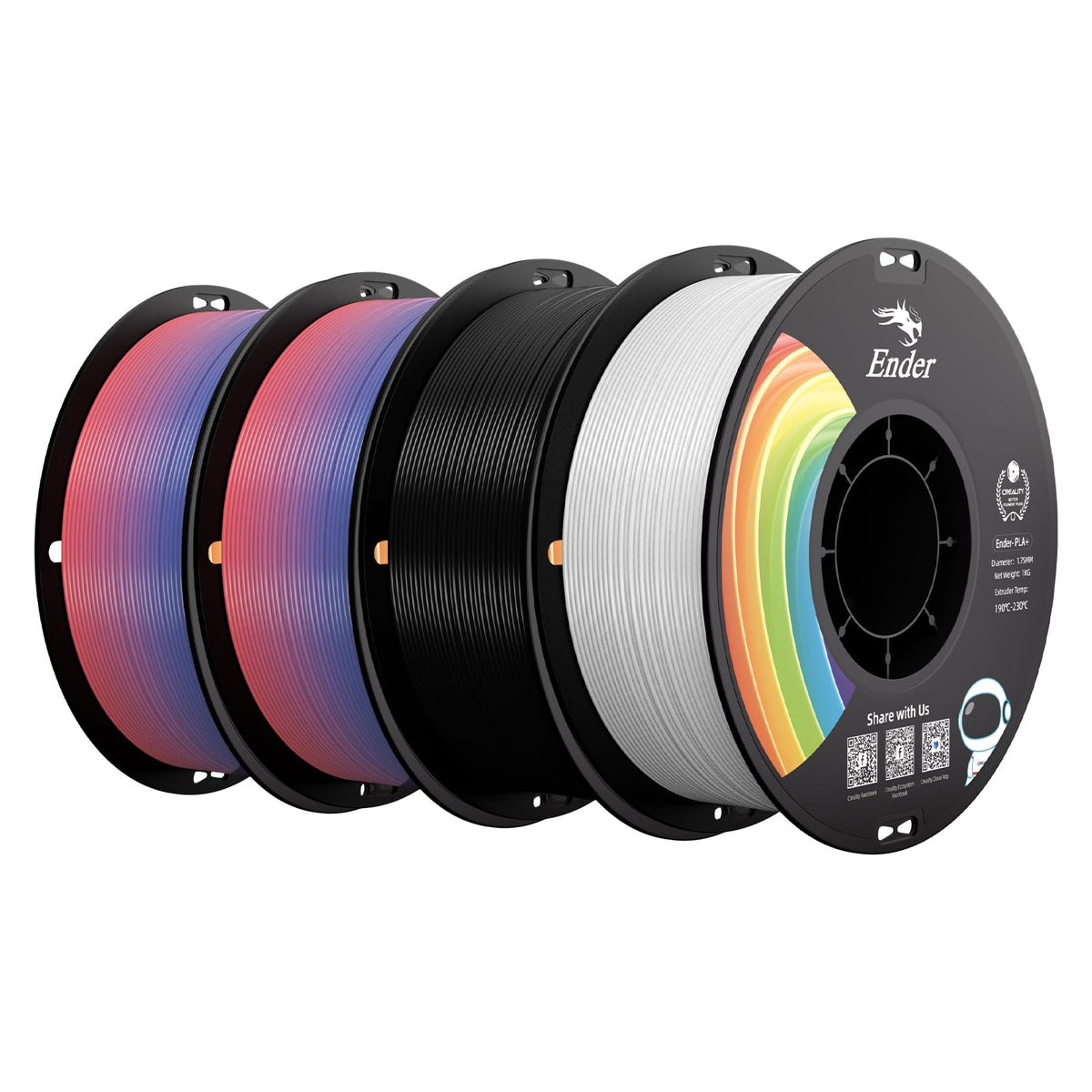 Creality 3D Printer Filament 1.75mm 4KG, PLA Filament Bulk +/- 0.02mm, 4 Pack 1kg Spool(2.2lbs) 3D Printing Filament Fits for Most FDM 3D Printers, Black White Blue Red