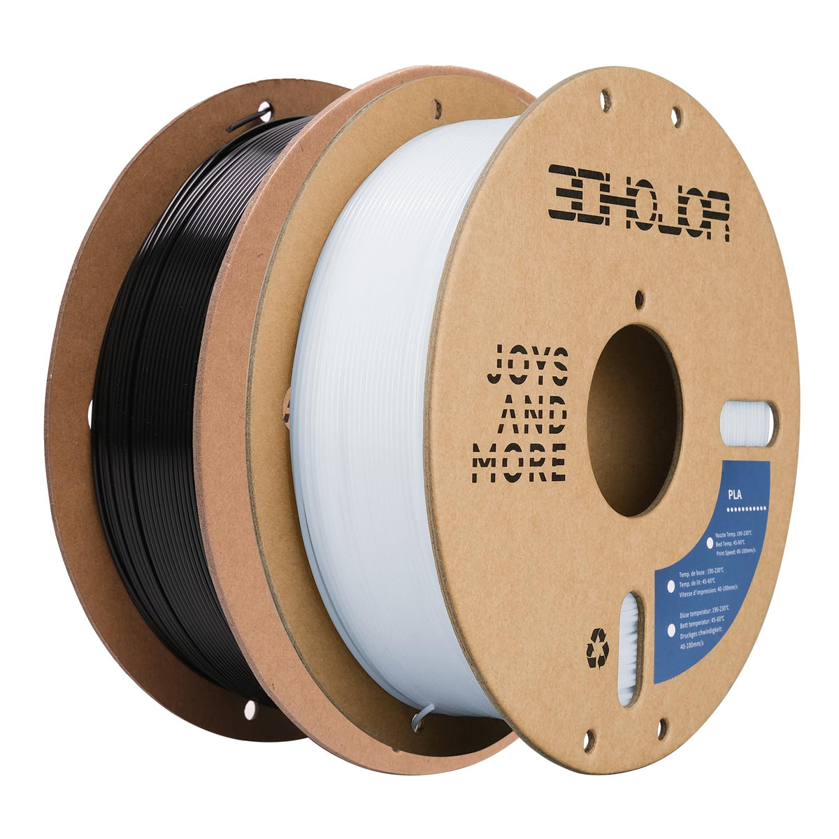 3DHoJor PLA Filament 1.75mm,3D Printer Filament 1kg*4 Bundle Cardboard Spool, Fit Most FDM 3D Printer,Dimensional Accuracy +/- 0.03 mm,Vacuum Packaging-Black+White 4Pack
