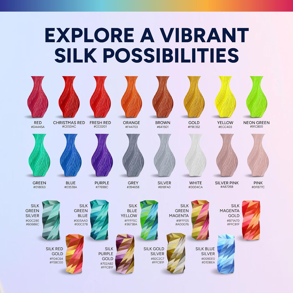 OVERTURE Silk PLA Filament Bundle, Clog-Free Shiny, Metallic Shine 3D Printer Filament, 1kg Spool * 4 Rolls(Silk Gold+Silk Silver+Silk Coppe+Silk Blue-Silver)