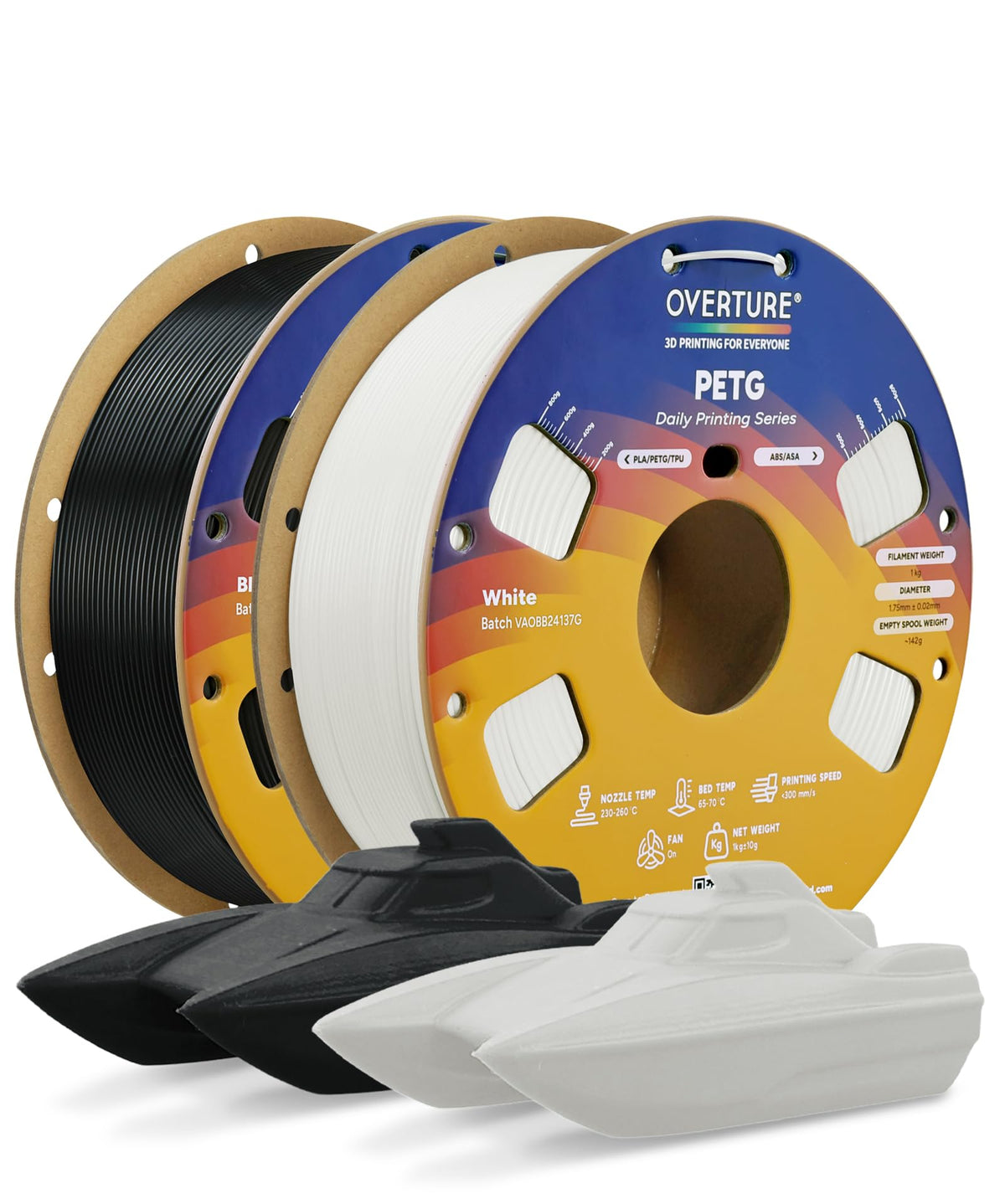 OVERTURE 4KG Bundle PETG 3D Printer Filament 1.75mm, Neatly Wound Durable PETG 4 Pack 1kg(2.2lbs), Strong Toughness Filament, Dimensional Accuracy +/- 0.02mm, Fit Most FDM Printers (Black (4-Pack)
