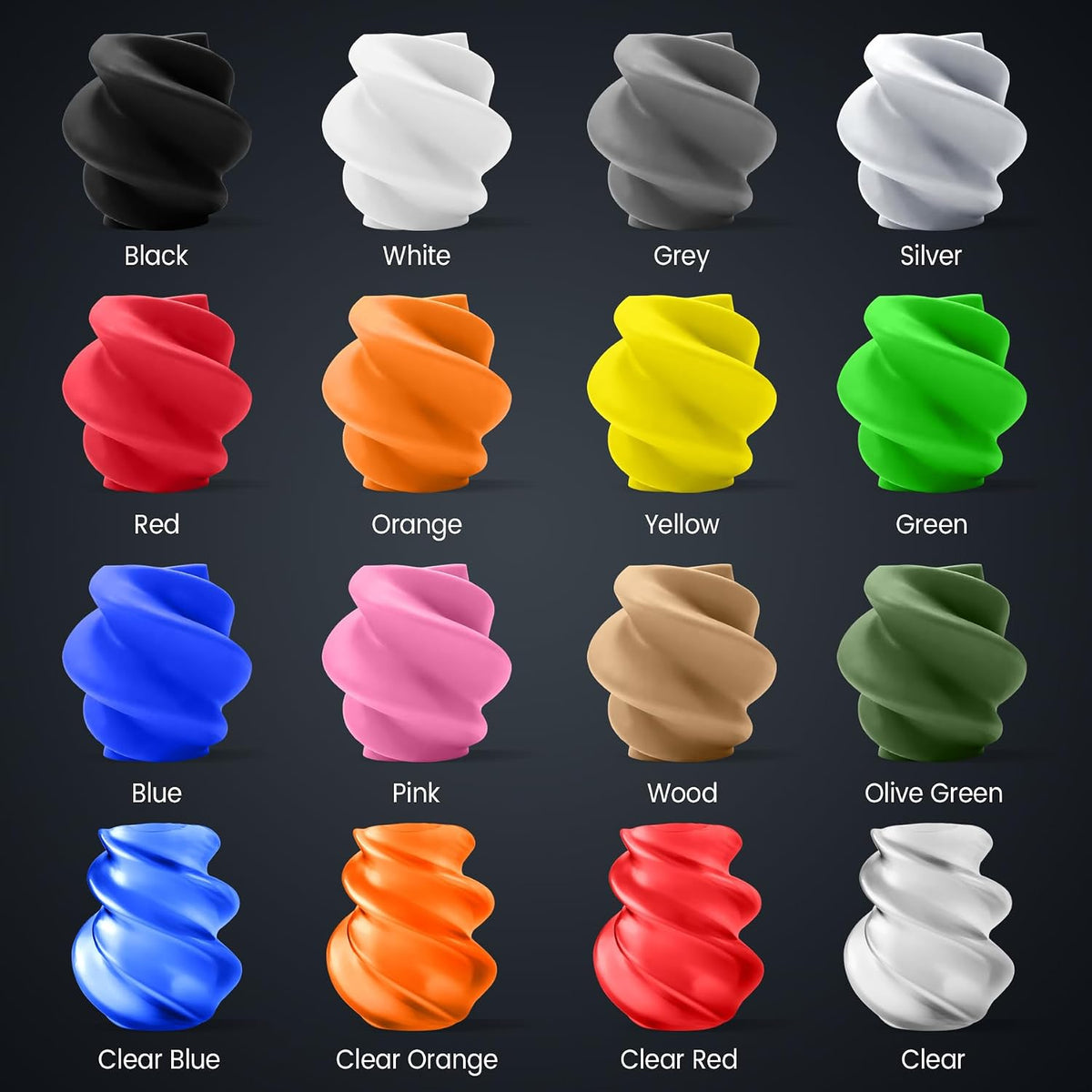SUNLU 16 Color PLA Filament Bundle Multicolor, PLA 3D Printer Filament 1.75mm, Individually Vacuum Packed, 0.25kg per Spool, 4kg in Total, 16 Pack. (4 Transparent Color and 12 Regular Solid Color)