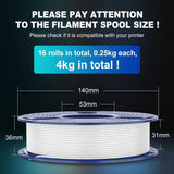 SUNLU 16 Color PLA Filament Bundle Multicolor, PLA 3D Printer Filament 1.75mm, Individually Vacuum Packed, 0.25kg per Spool, 4kg in Total, 16 Pack. (4 Transparent Color and 12 Regular Solid Color)