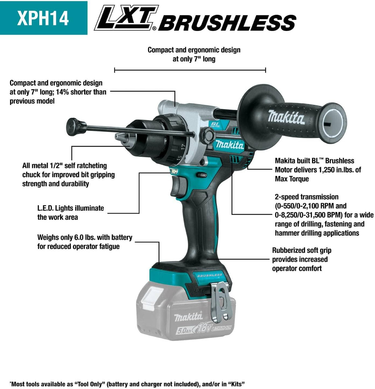 Makita XT288T 18V LXT® Lithium-Ion Brushless Cordless 2-Pc. Combo Kit (5.0Ah)