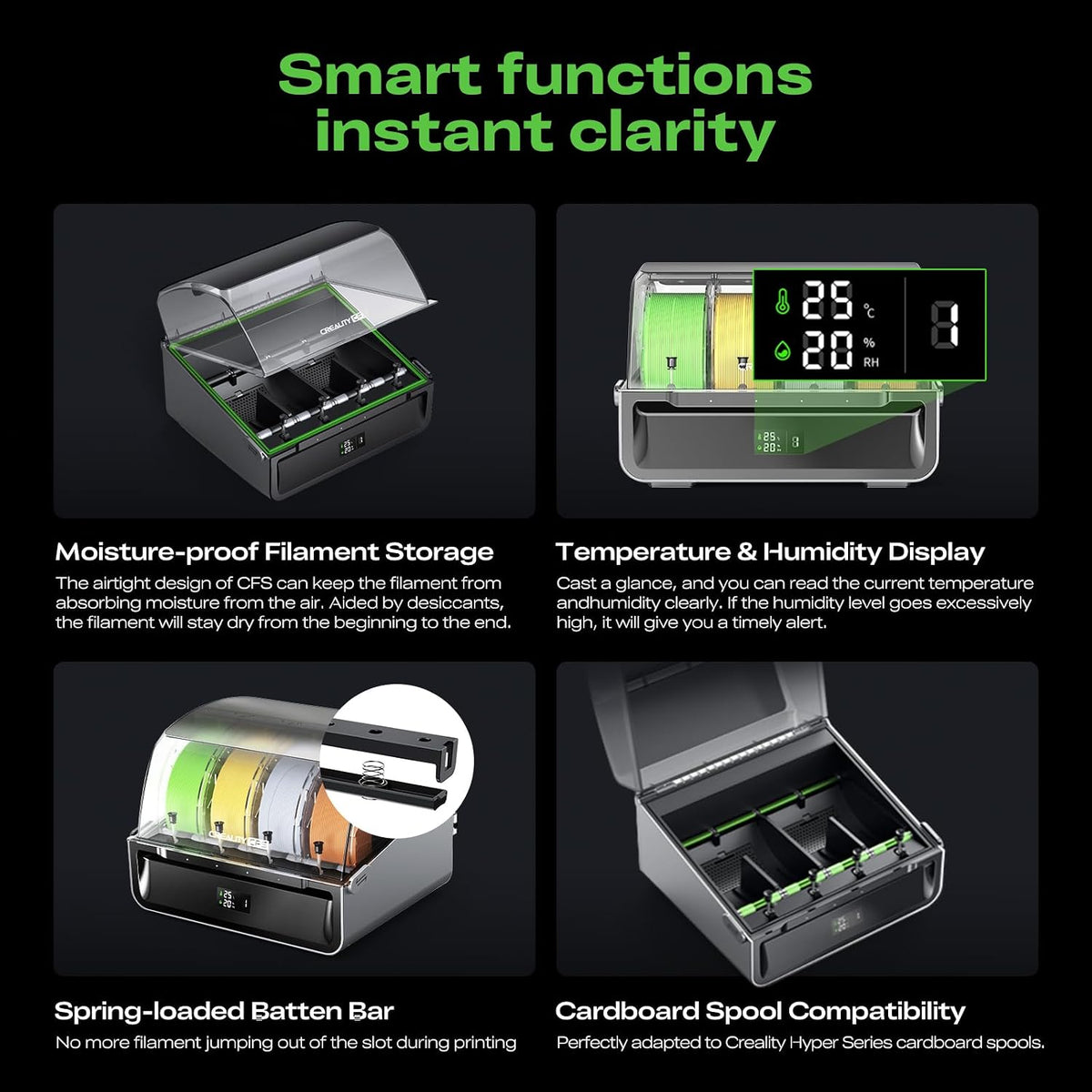Creality CFS Multi Color Auto Filament System Anti-Moisture Filament Storage Auto-Switch & Run-Out Alerts 4-Channel Parallel Printing 16 Colors 3D Printing for K2 Plus, Hi 3D Printer