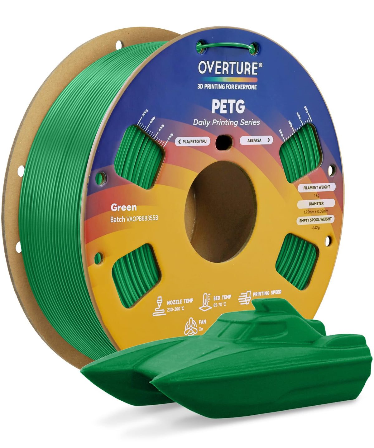 OVERTURE 4KG Bundle PETG 3D Printer Filament 1.75mm, Neatly Wound Durable PETG 4 Pack 1kg(2.2lbs), Strong Toughness Filament, Dimensional Accuracy +/- 0.02mm, Fit Most FDM Printers (Black (4-Pack)