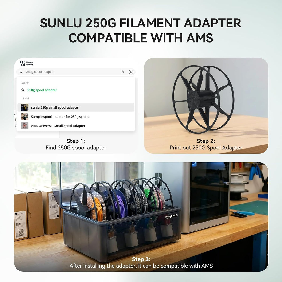 SUNLU 3D Printer Filament Bundle PLA Filament 1.75mm, Individually Vacuum Packed, 0.25kg per Spool, 2kg in Total, 8 Pack, Black+Bone White+Grey+Brown+Red+Blue+Olive Green+Wood