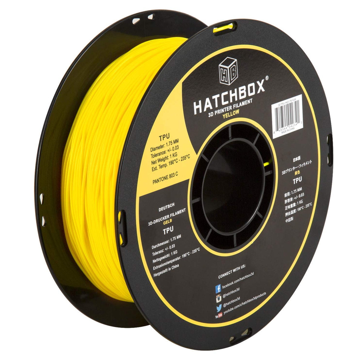 HATCHBOX 1.75mm Black TPU 3D Printer Filament Shore 95A, 1 KG Spool, Dimensional Accuracy +/- 0.03 mm, 3D Printing Filament