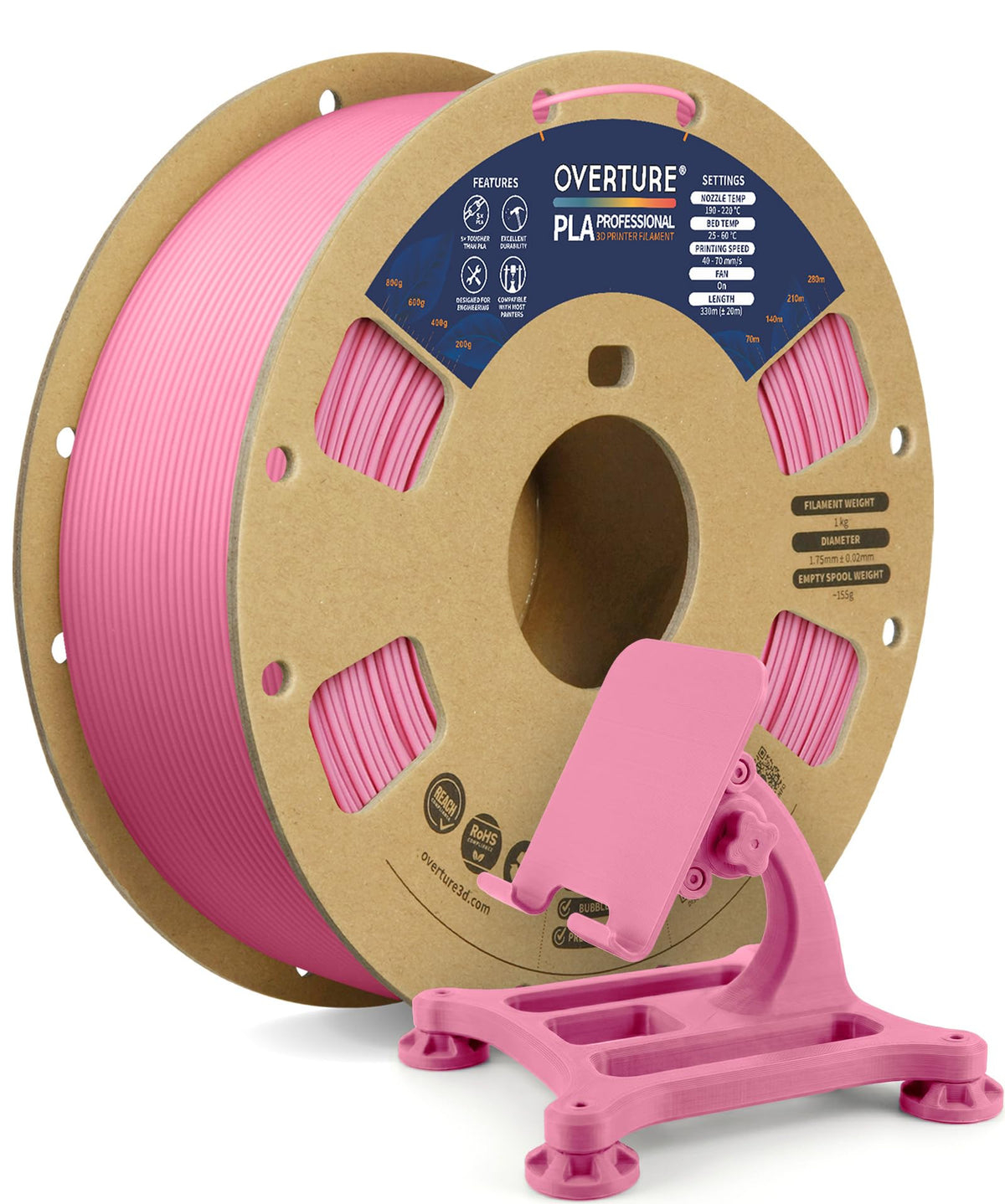 OVERTURE 4KG Bundle PLA Plus (PLA+) Filament 1.75mm, Stronger & More Durable, Professional Toughness 3D Printer Filament 1kg (2.2lbs) 4 Pack, High Precision +/- 0.02mm, Tangle-Free (Black*4)