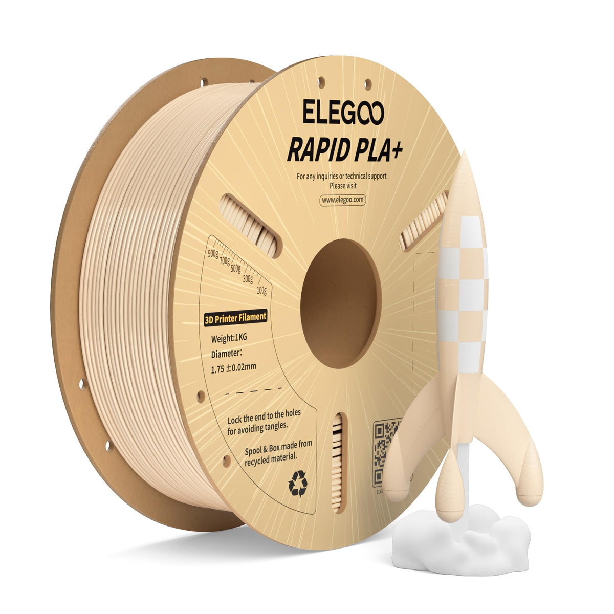 ELEGOO Rapid PLA Plus Filament 1.75mm Black 4KG, PLA+ 3D Printer Filament for 30-600 mm/s High Speed Printing, Dimensional Accuracy +/- 0.02 mm, 4 Pack 1kg Spool(2.2lbs)