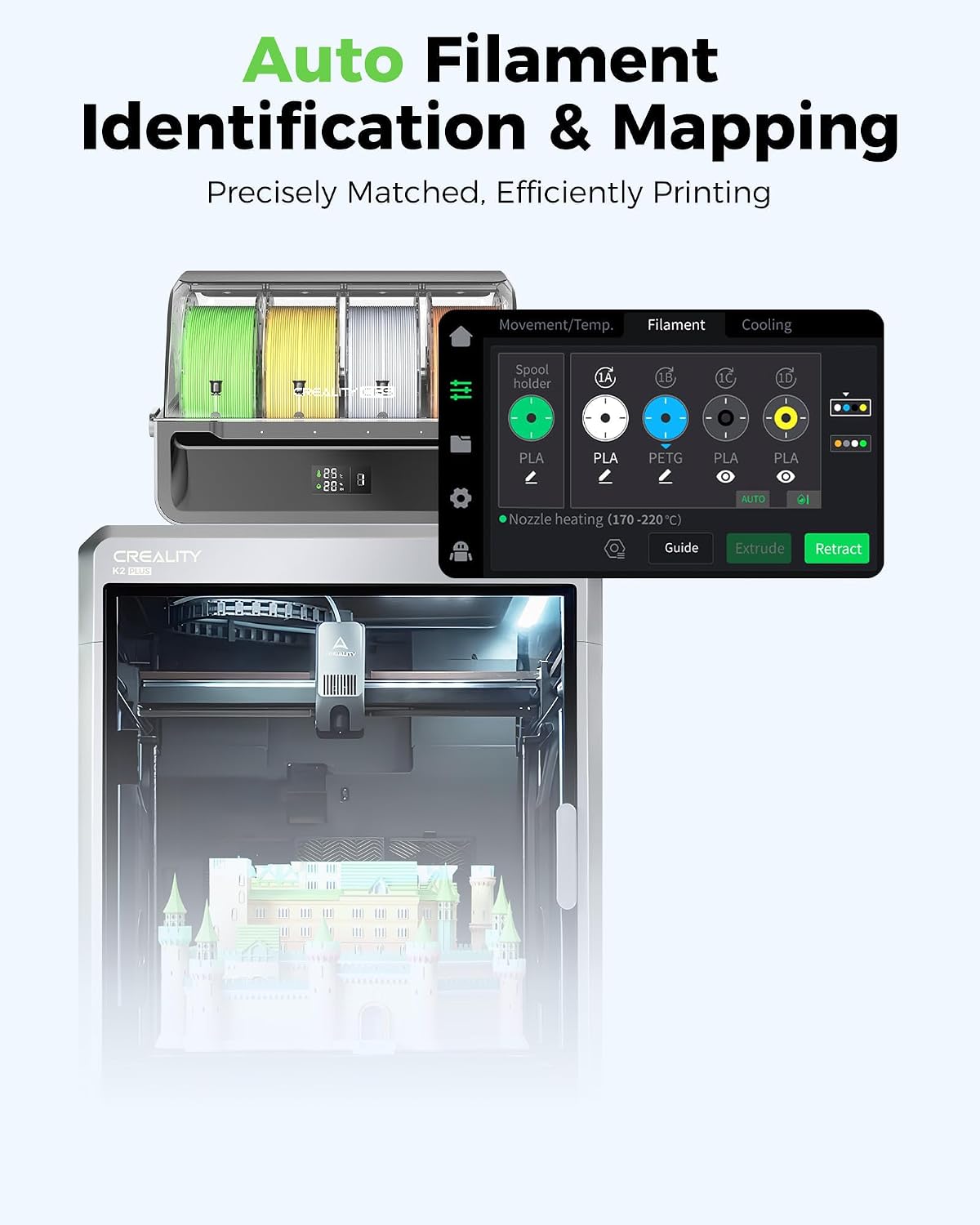 Creality CFS Multi-Color Filament System Supports 16 Colors Printing Automatic Mapping Switching Moisture-Resistant Filament Storage Compatible with K2 Plus 3D Printer