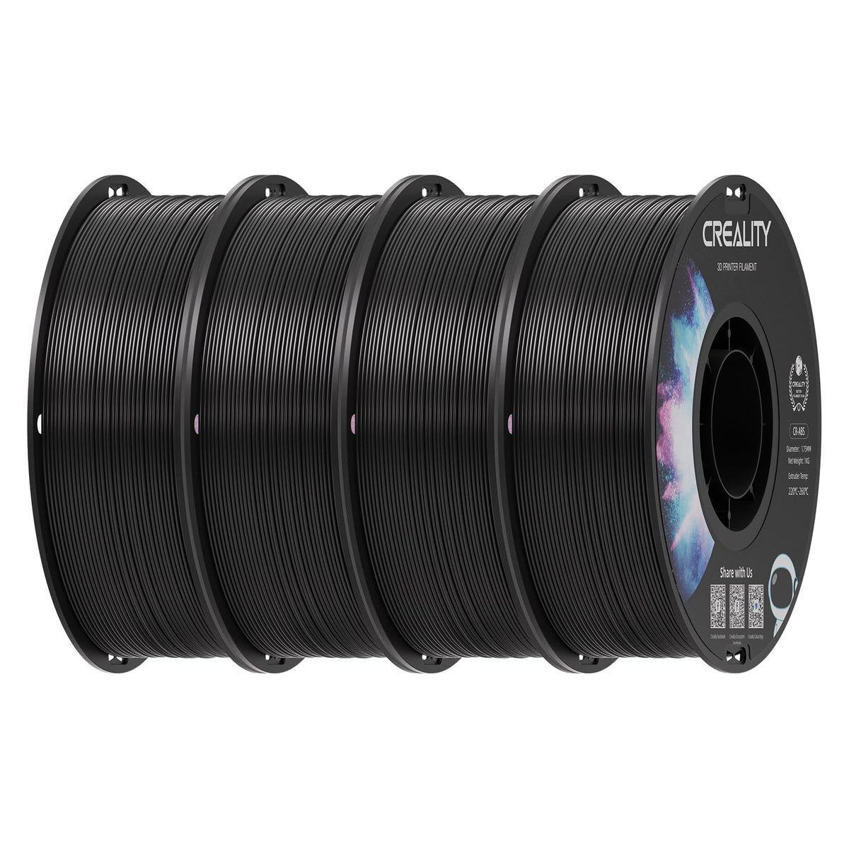 Creality ABS Filament 1.75mm Black 4 kg, 3D Printer Filament Bundle, Excellent Resistance, Odorless Non-Toxic, Stability, Tough, 4 Pack(8.8 lbs) (Black 4-Pack)