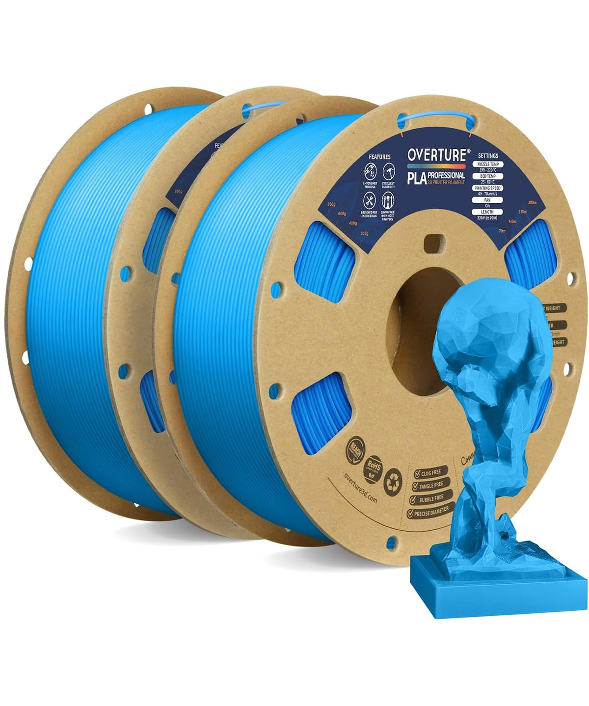 OVERTURE 4KG Bundle PLA Plus (PLA+) Filament 1.75mm, Stronger & More Durable, Professional Toughness 3D Printer Filament 1kg (2.2lbs) 4 Pack, High Precision +/- 0.02mm, Tangle-Free (Black*4)
